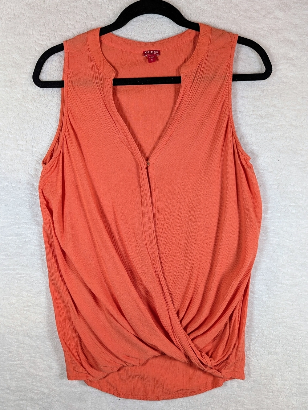 501-Guess Sleeveless Twist-Front Orange Top